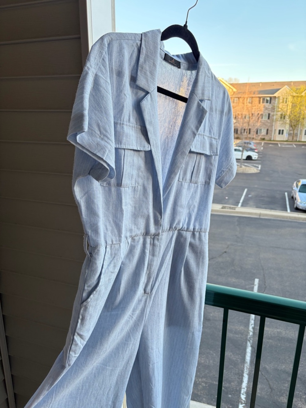 ππ¦Alani Light Blue Linen Blend Jumpsuit NWOT Size L Wide Leg Romper Collared - Picture 5 of 16